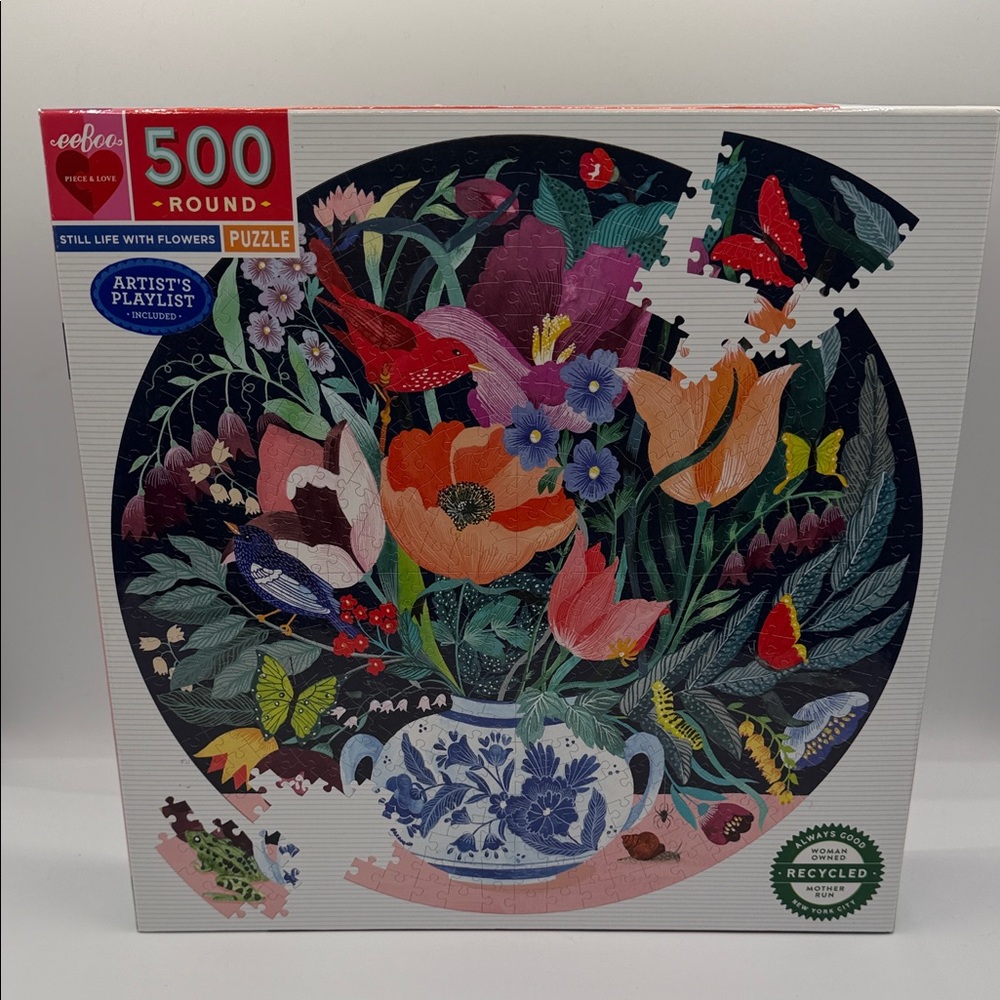 Eeboo 500-Piece Round Puzzle with Floral Design
